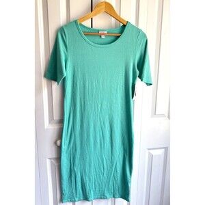 New Lularoe Size M Julia knit T-shirt Dress black short sleeves stretchy Green